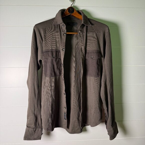 rag & bone Long Sleeve Shirt Button Up Coco Silver Brown Sz XS 2 Chest Pockets - Picture 1 of 12